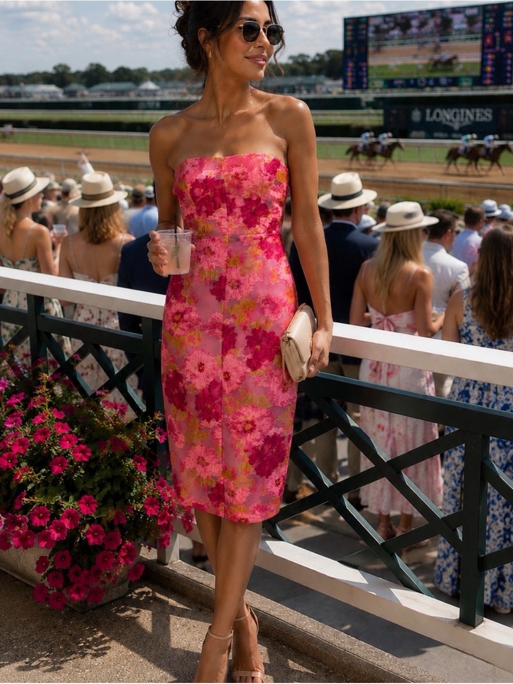 Lulus Pink Floral Jacquard Strapless Midi Dress Size S NWT